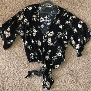 Floral shirt with tie front